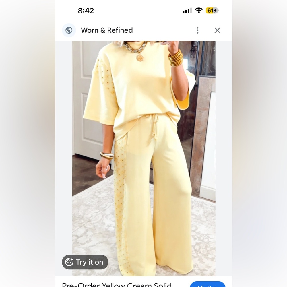Women's yellow set, with Drawstring Pants in Pale Yellow